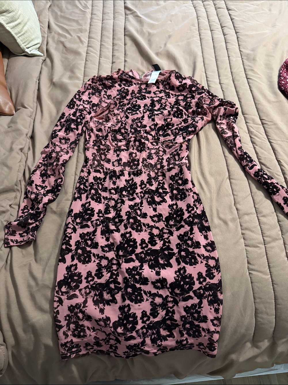 Windsor Pink Dress with Black Floral Velvet Burnout